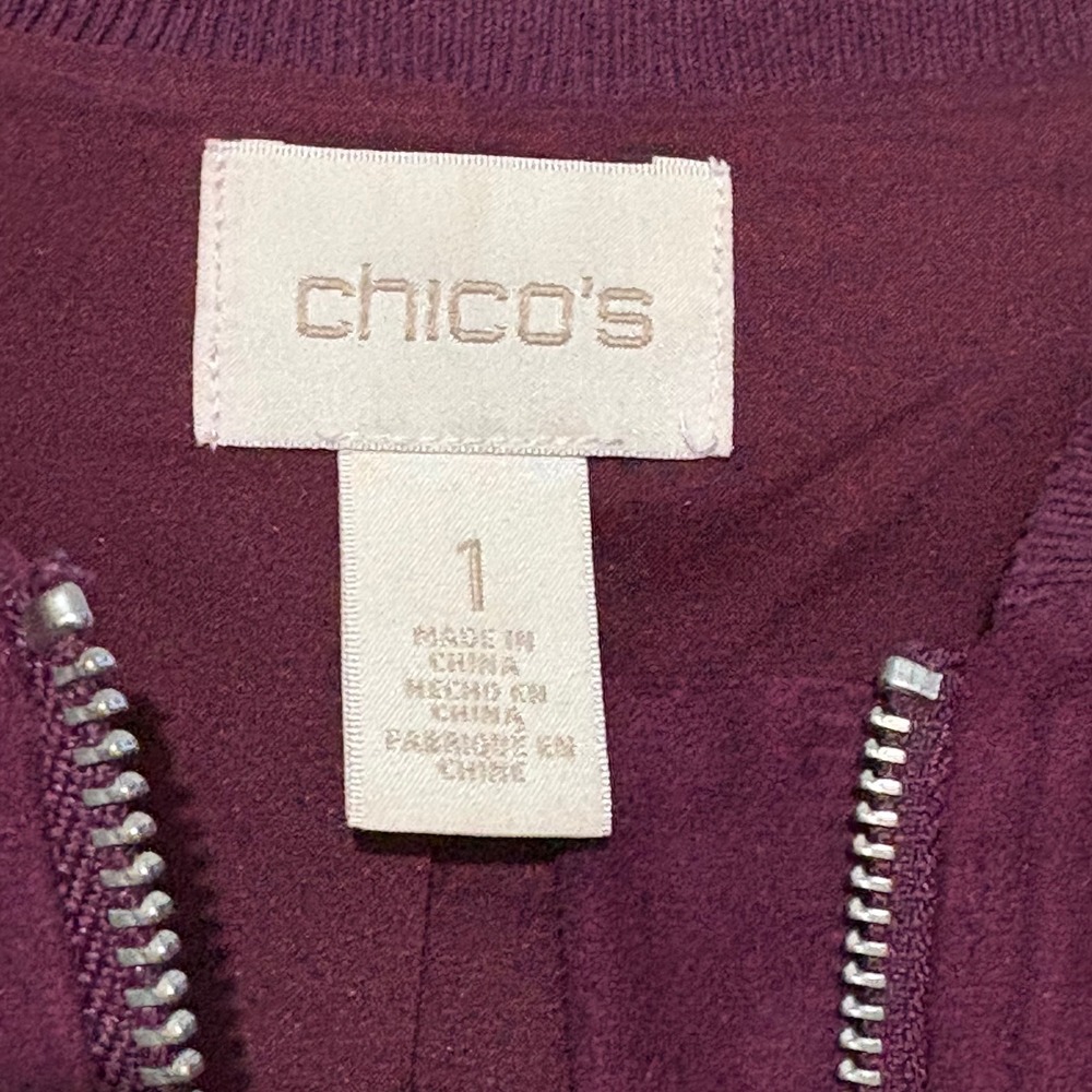 Chicos Faux Suede Mixed Media Moto Bomber Jacket Plum Purple Size 1 M - Picture 3 of 8